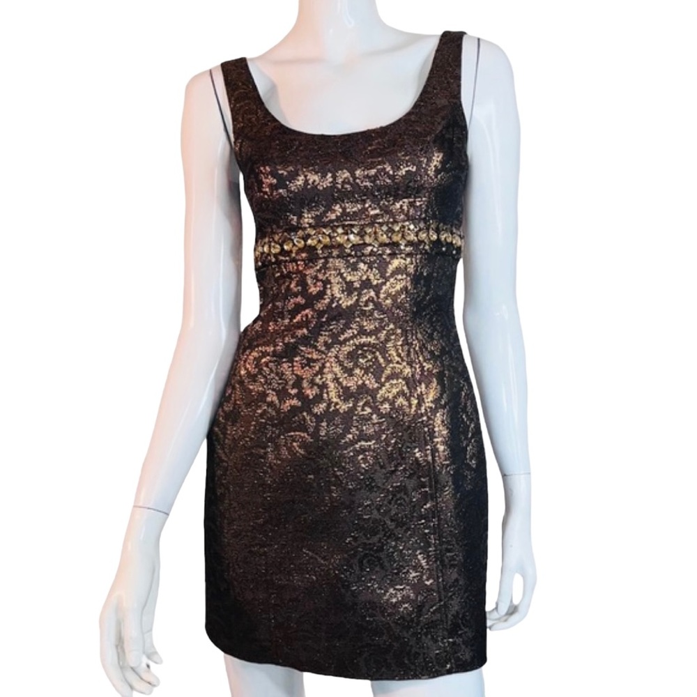 Laundry By Shelli Segal Sleeveless Metallic Brown Mini Cocktail Dress